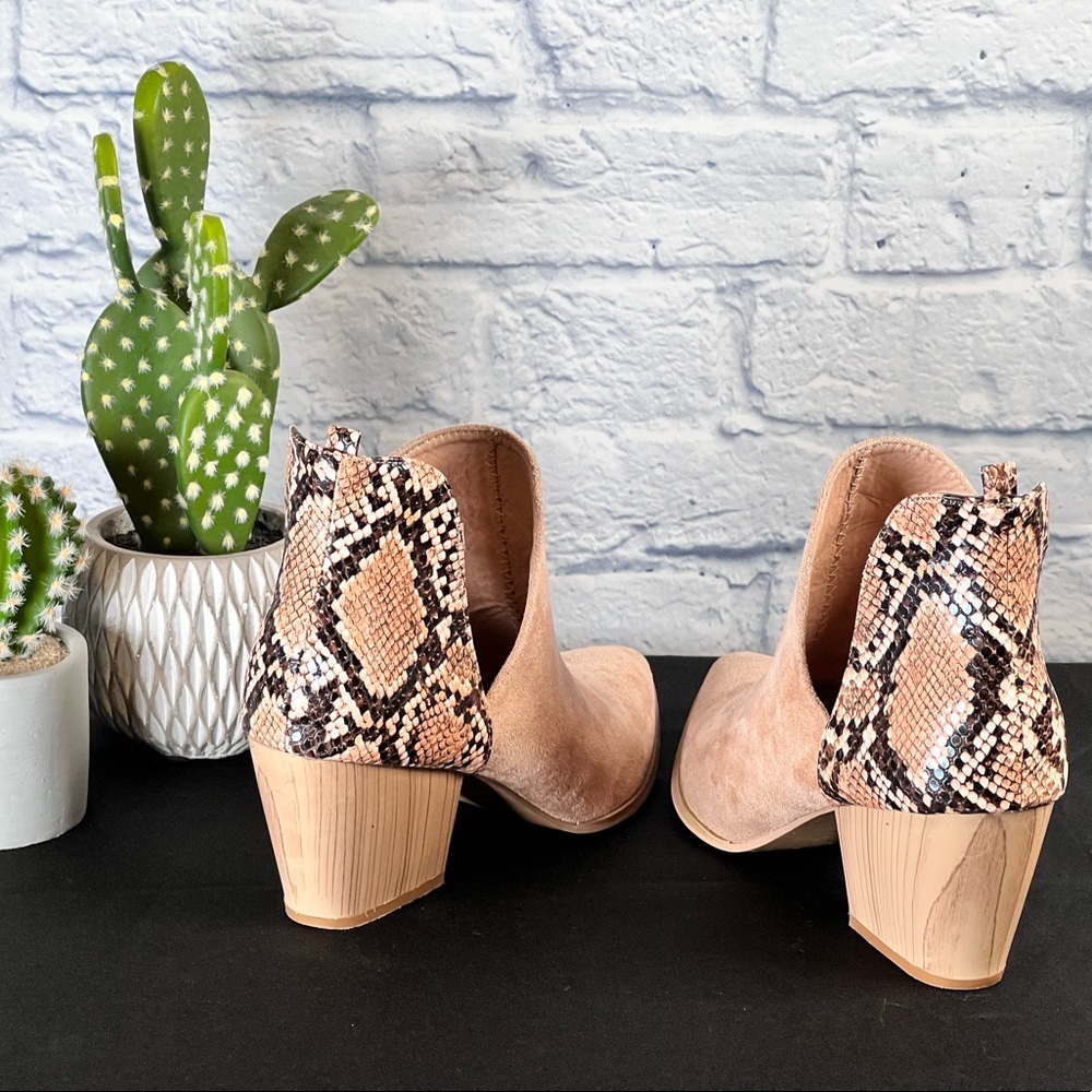 Tan / Python Print Suede Cutout Booties - image 4